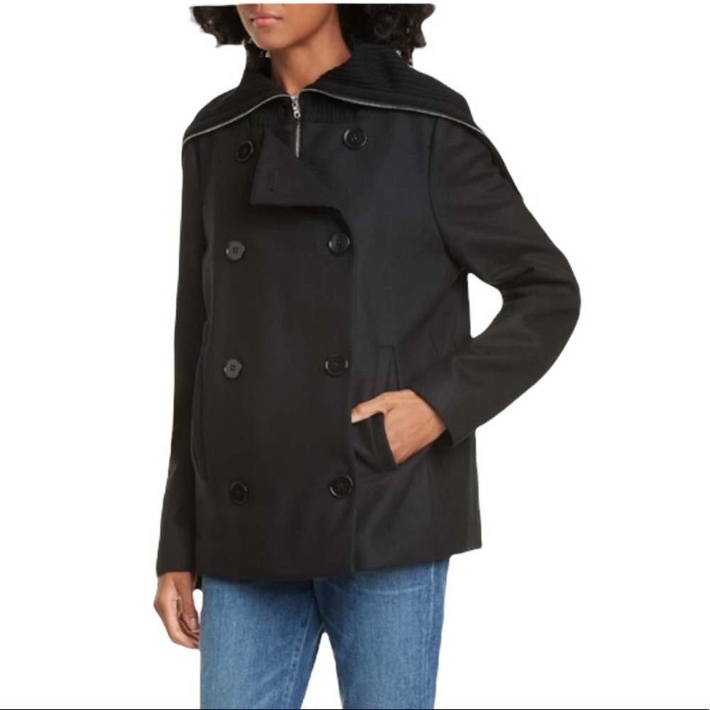 Judith and Charles Coat Black Double Breasted Peacoat 6 NWT